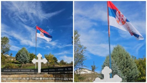 ПОНОСНО СЕ ВИЈОРИ: Враћена српска тробојка на споменик код Ораховца (ФОТО/ВИДЕО)