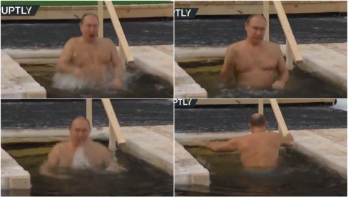 УШАО У ЛЕДЕНУ ВОДУ, ПА СЕ ПРЕКРСТИО ТРИ ПУТА: Погледајте како се Путин окупао на Богојављење (ВИДЕО)